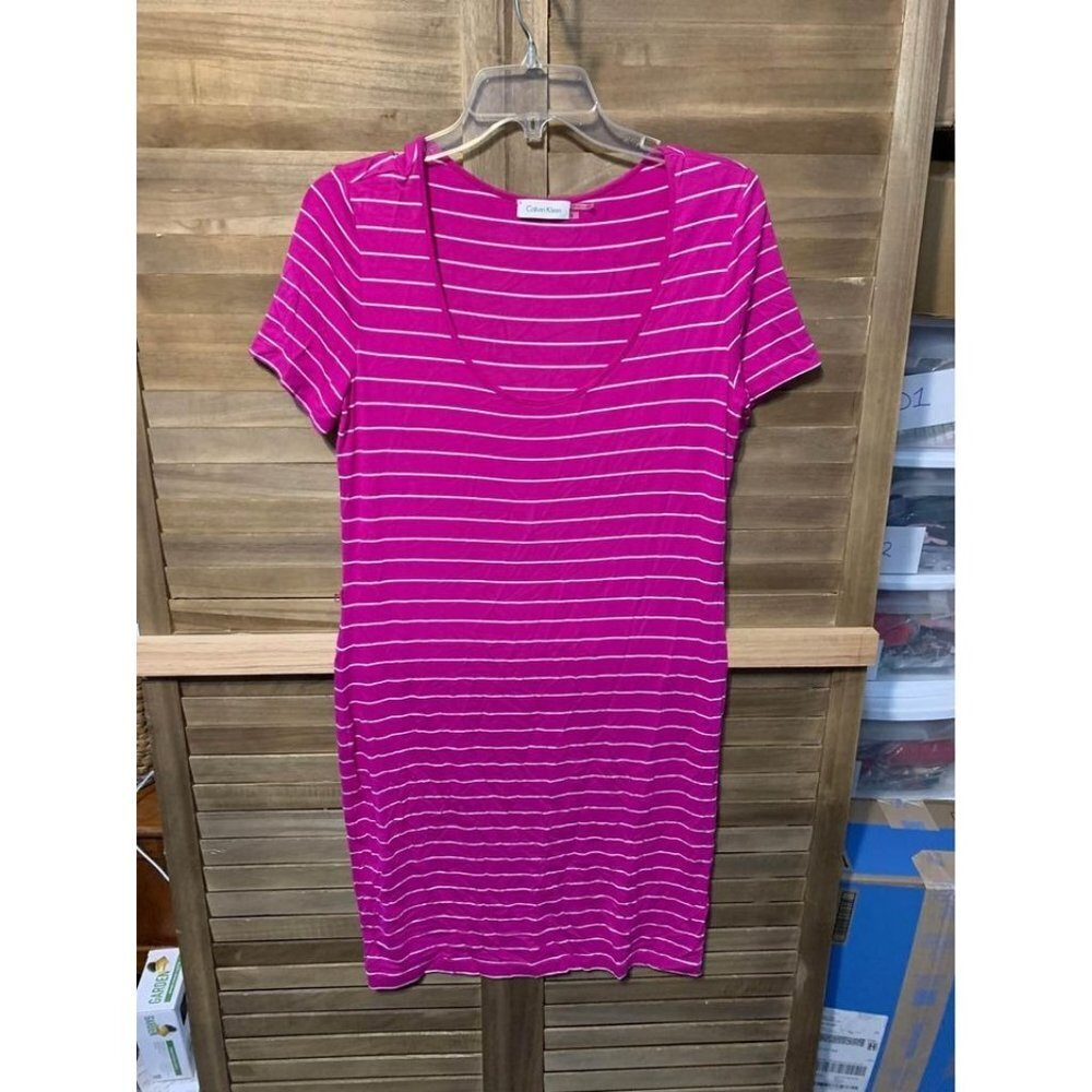 Calvin Klein T Shirt Dress Striped Casual Retro Y2K Pink Women’s Size 8